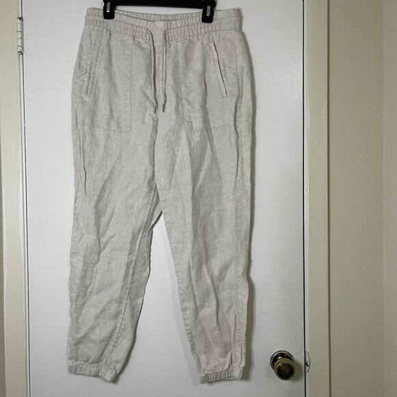 Athleta Ivory Linen tapered jogger drawstring pants size US medium - Picture 1 of 8